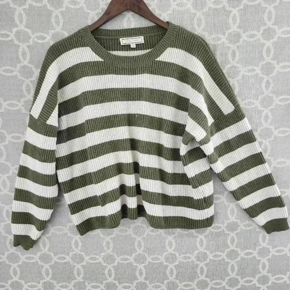Flying Tomato Striped Stretched Cropped Pullover Sweater Women's L - Picture 1 of 9